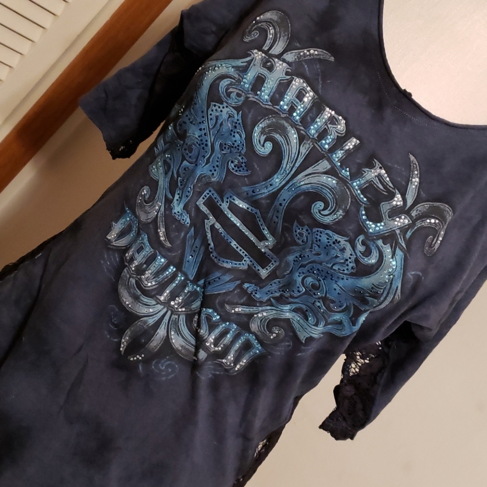 Lace tie dye harley davidson top